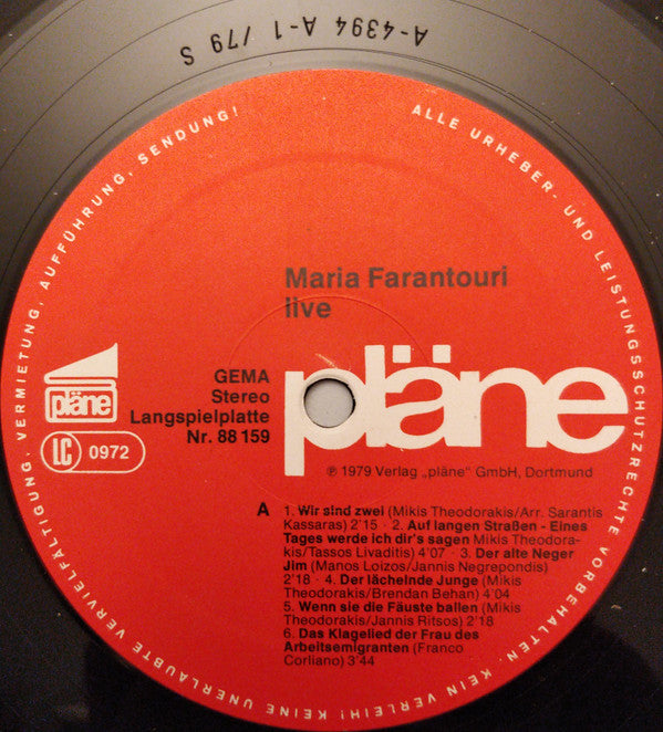 Maria Farantouri* : Live (LP, Album)