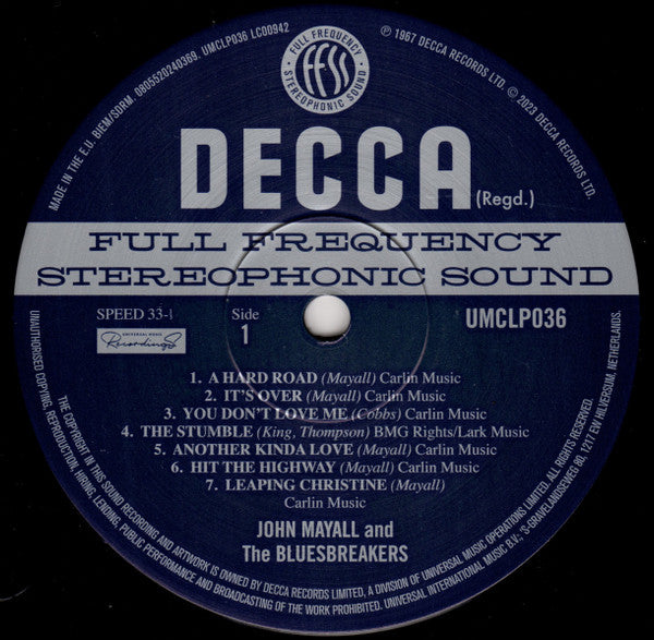 John Mayall And The Bluesbreakers* : A Hard Road (LP, Album, RE)