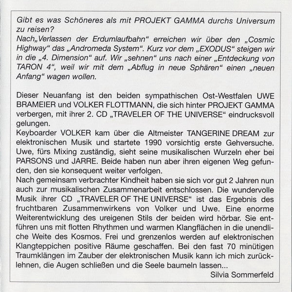 Projekt Gamma : The Traveler Of The Universe (CD, Album)