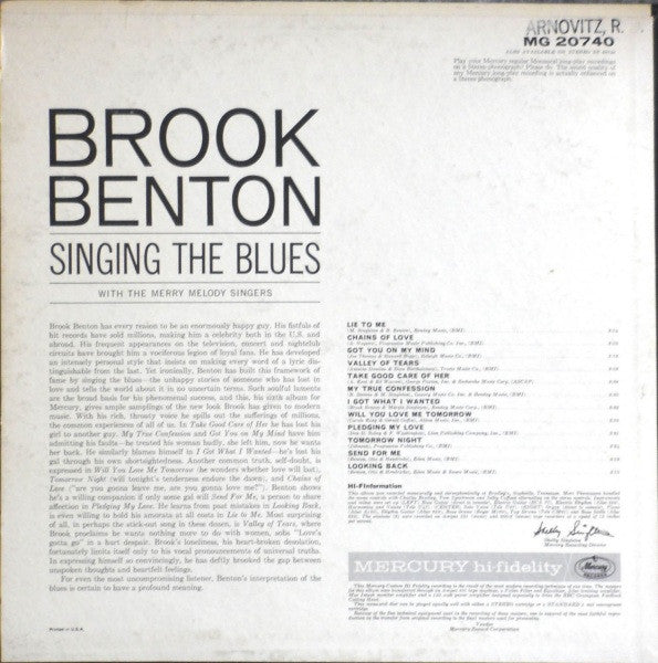 Brook Benton : Lie To Me - Brook Benton Singing The Blues (LP, Album, Mono)