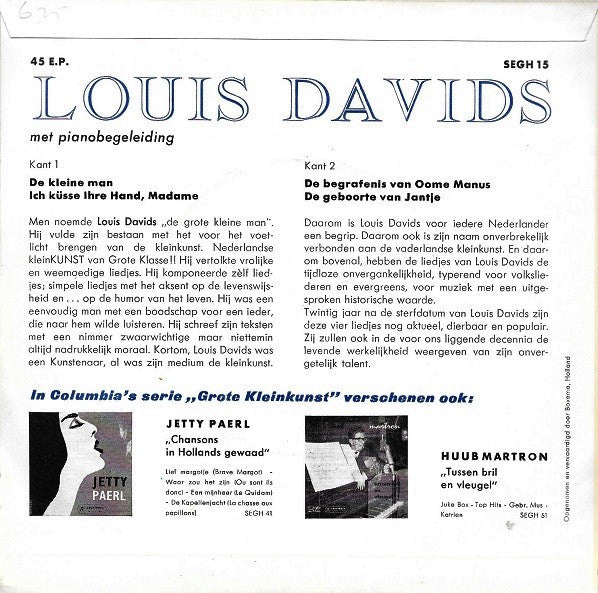 Louis Davids : De Kleine Man (7", EP)