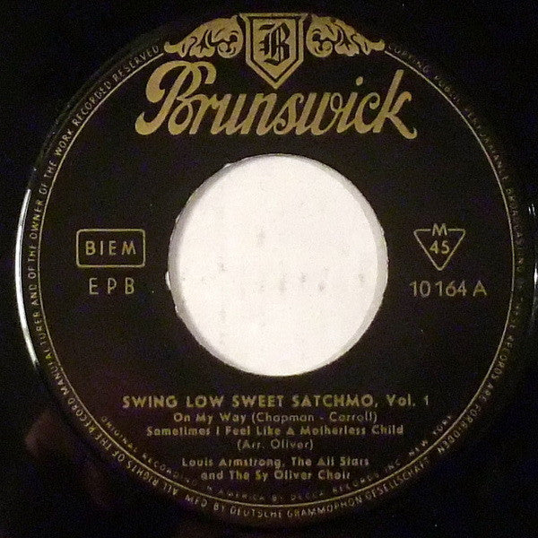 Louis Armstrong And His All-Stars And The Sy Oliver Choir : Swing Low Sweet Satchmo, Vol. 1 (7", EP, Mono)