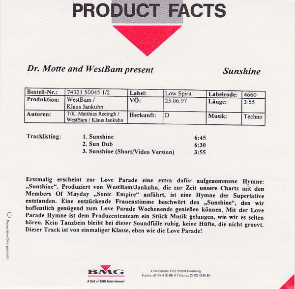 Dr. Motte & WestBam : Sunshine (CD, Maxi)
