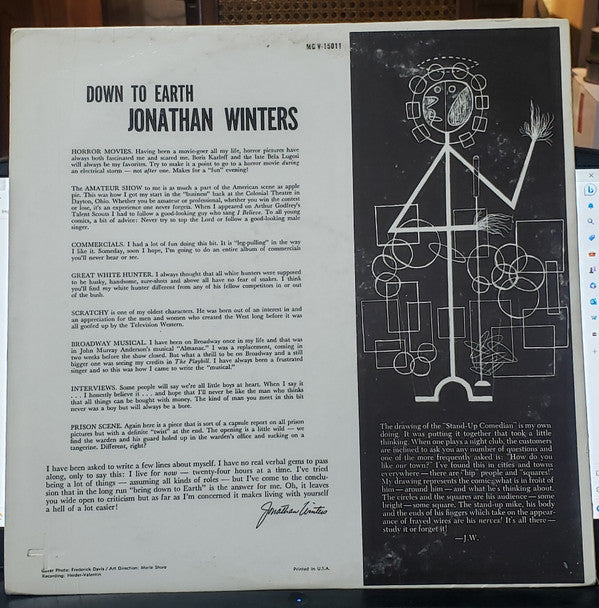 Jonathan Winters : Down To Earth (LP, Album, Mono)