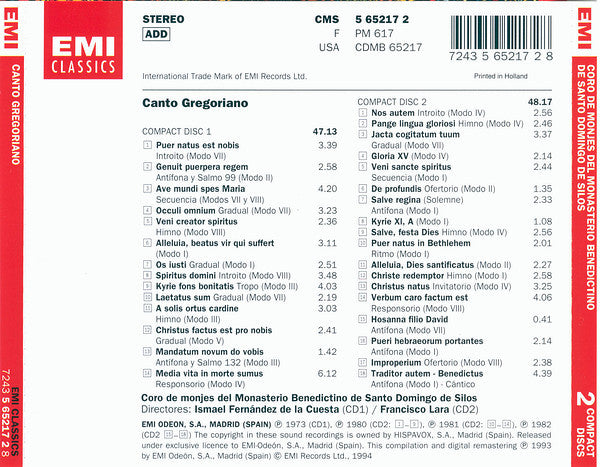 Coro De Monjes Del Monasterio De Santo Domingo De Silos : Canto Gregoriano (2xCD, Comp, RM, Fat)