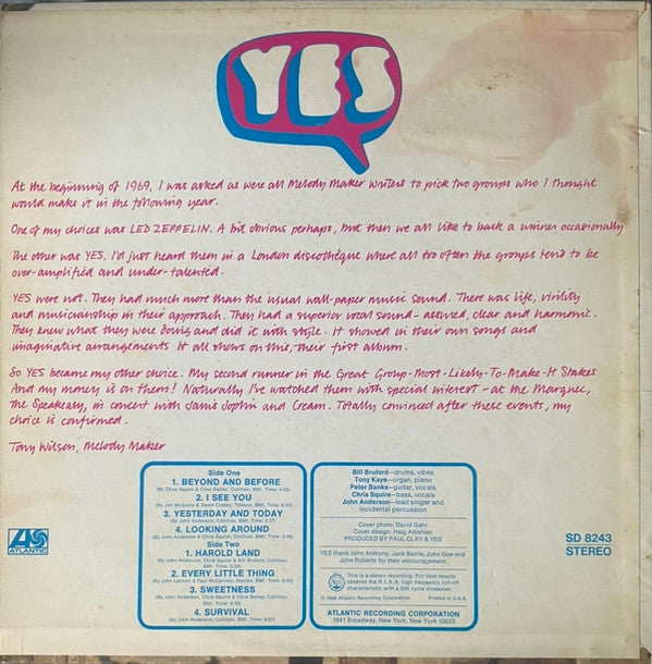Yes : Yes (LP, Album, RE, Pre)