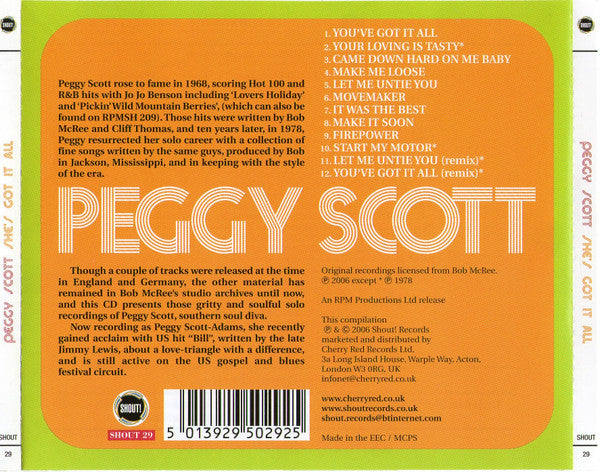 Peggy Scott : She's Got It All (CD, Album, RE)