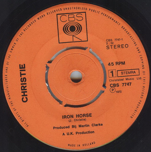 Christie : Iron Horse (7", Single)