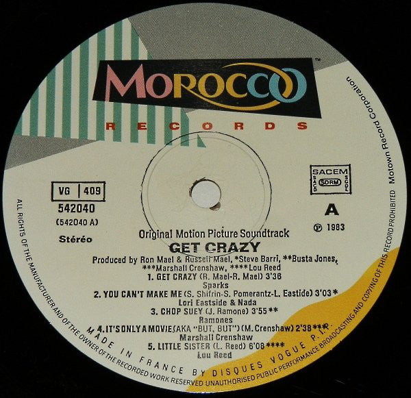 Various : Get Crazy (Original Motion Picture Soundtrack) (LP, Album)