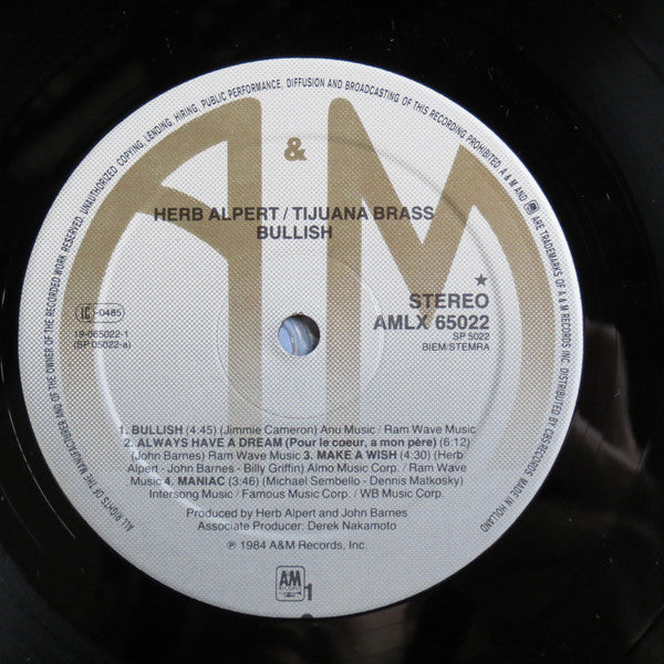 Herb Alpert & The Tijuana Brass : Bullish (LP, Album)