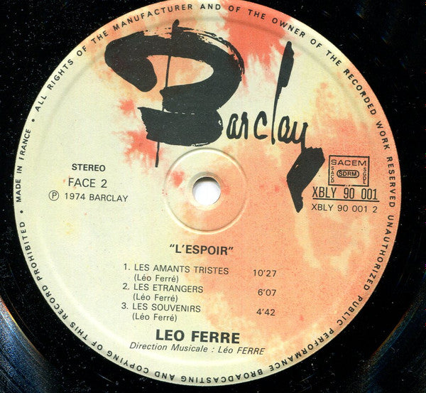 Léo Ferré : L'espoir (LP, Album)