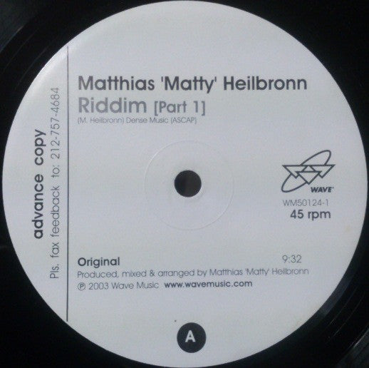 Matthias "Matty" Heilbronn* : Riddim Part 1 (12", Promo)