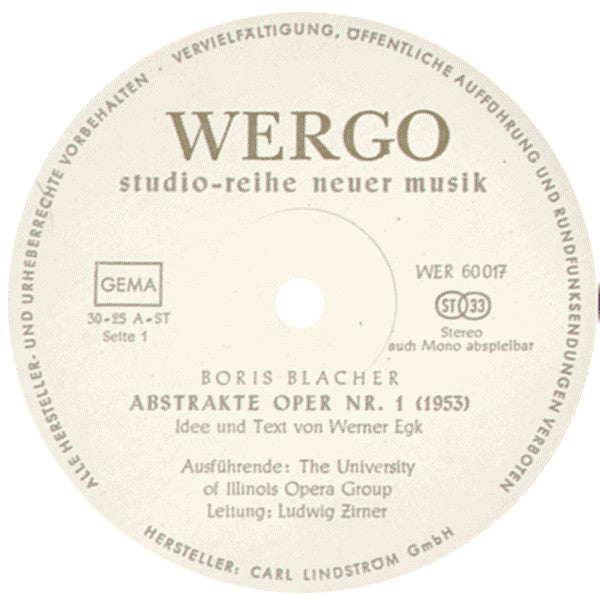 Boris Blacher : Abstrakte Oper / Elektronische Impulse / Klaviersonate / Aprèslude / Clementi-Variationen (LP)