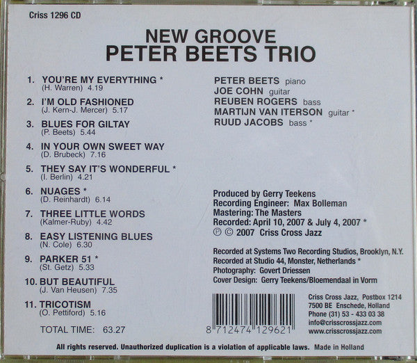 Peter Beets Trio : New Groove (CD, Album)