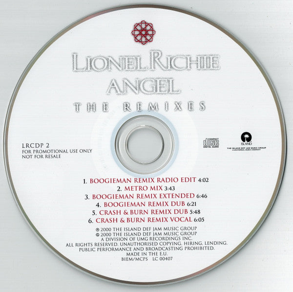 Lionel Richie : Angel (The Remixes) (CD, Maxi, Promo)