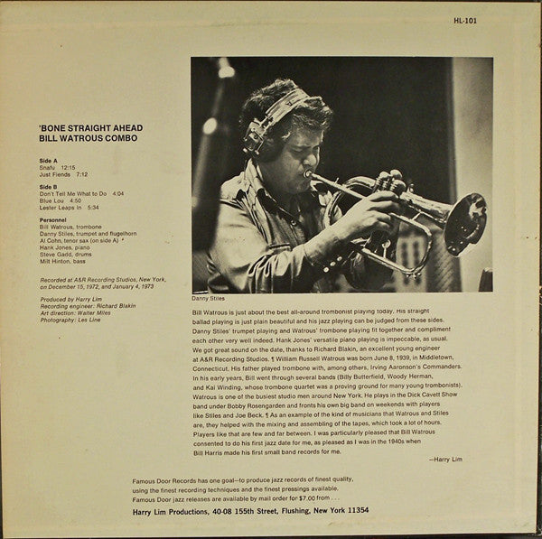 Bill Watrous Combo With Danny Stiles : 'Bone Straight Ahead (LP, Album)