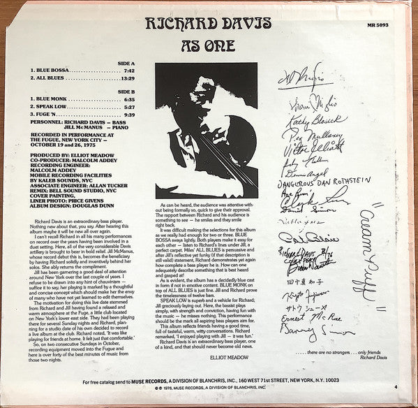 Richard Davis (2) : As One (LP, Album, Blu)