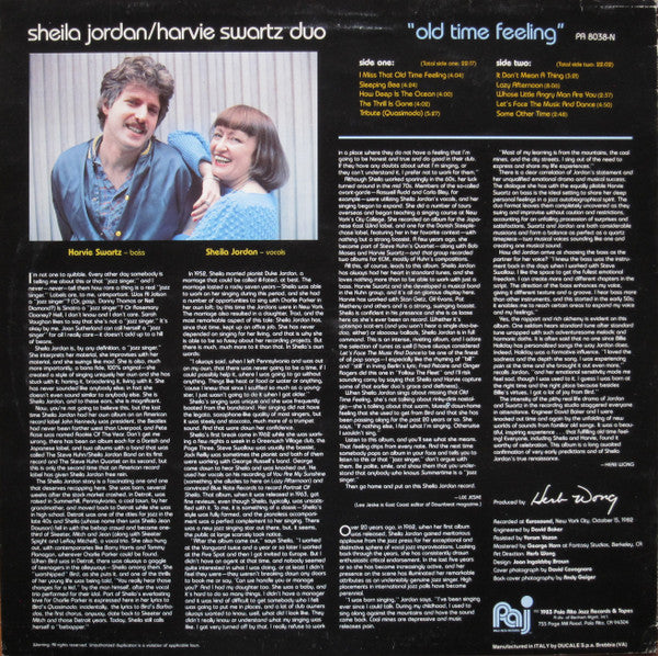 Sheila Jordan / Harvie Swartz Duo : Old Time Feeling (LP, Album)