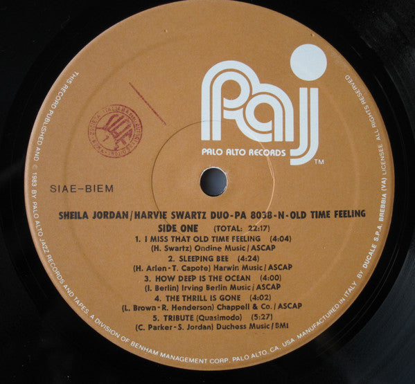 Sheila Jordan / Harvie Swartz Duo : Old Time Feeling (LP, Album)
