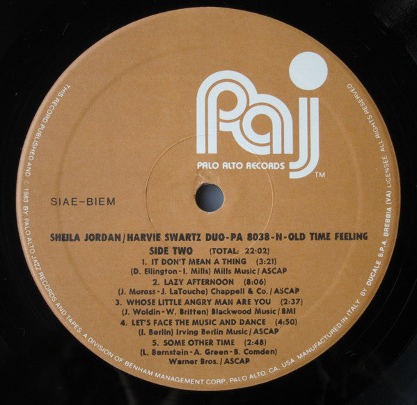 Sheila Jordan / Harvie Swartz Duo : Old Time Feeling (LP, Album)