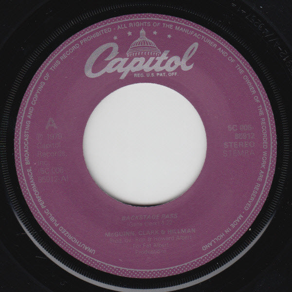 McGuinn, Clark & Hillman : Backstage Pass (7", Single)