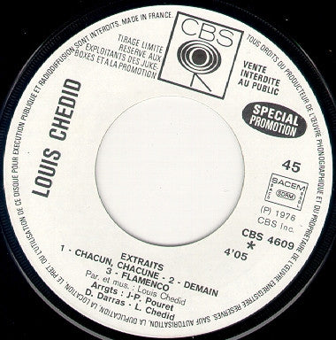 Louis Chedid : Extraits De Son Tour De Chant À L'Olympia (7", Promo)