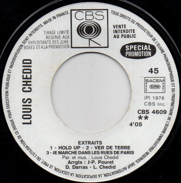Louis Chedid : Extraits De Son Tour De Chant À L'Olympia (7", Promo)