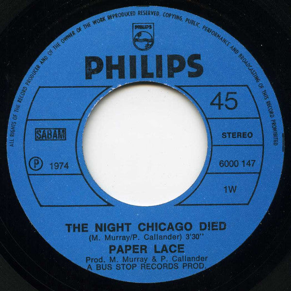 Paper Lace : The Night Chicago Died (7", Single)
