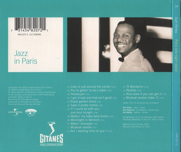 Earl Hines : Paris One Night Stand (CD, Album, RE, RM, Cin)
