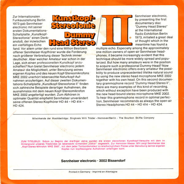No Artist, Singkreis Willi Träder, Bourbon Skiffle Company : Kunstkopf-Stereofonie II / Dummy Head Stereo II (7")