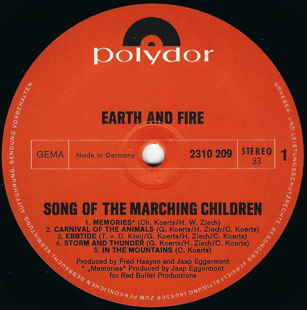 Earth And Fire : Memories (Song Of The Marching Children) (LP, Album)