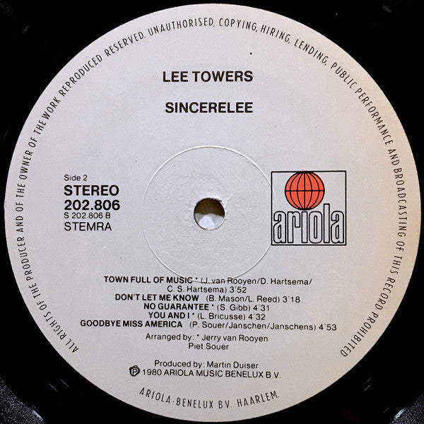 Lee Towers : Sincerelee (LP, Album)
