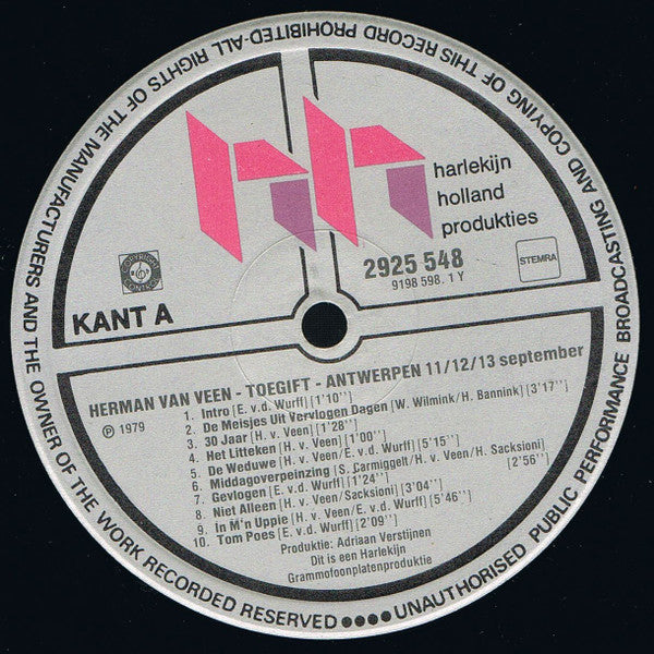 Herman van Veen : Toegift Antwerpen 11-12-13 September (LP)