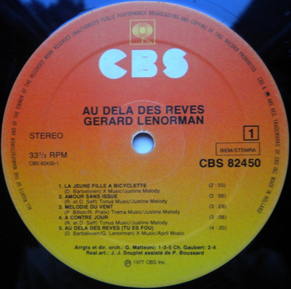 Gérard Lenorman : Au Delà Des Rêves (LP, Album)