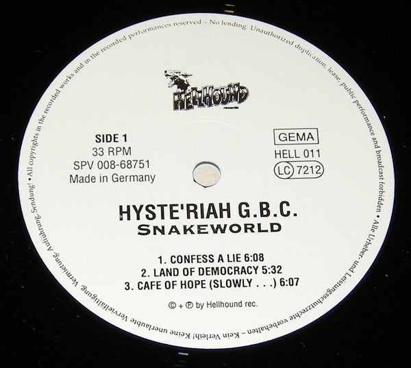 Hyste'riah G.B.C. : Snakeworld (LP, Album)