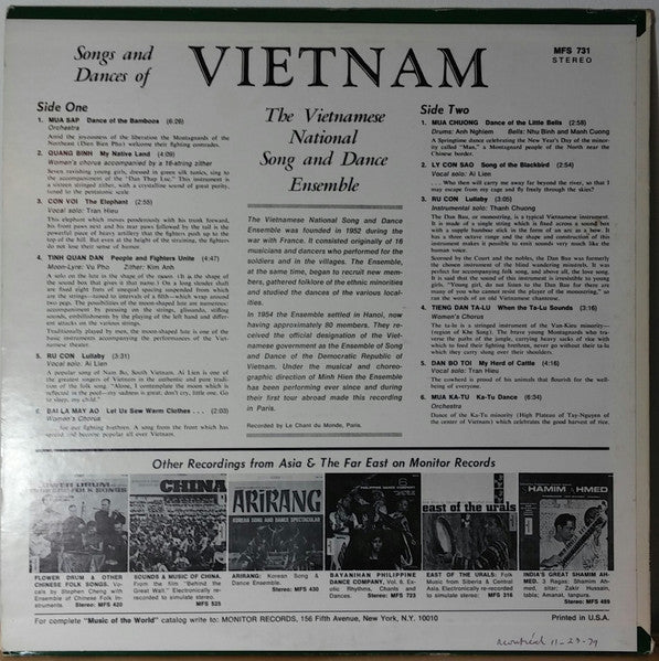The Vietnamese National Song and Dance Ensemble : Songs & Dances Of Vietnam (LP, Album)