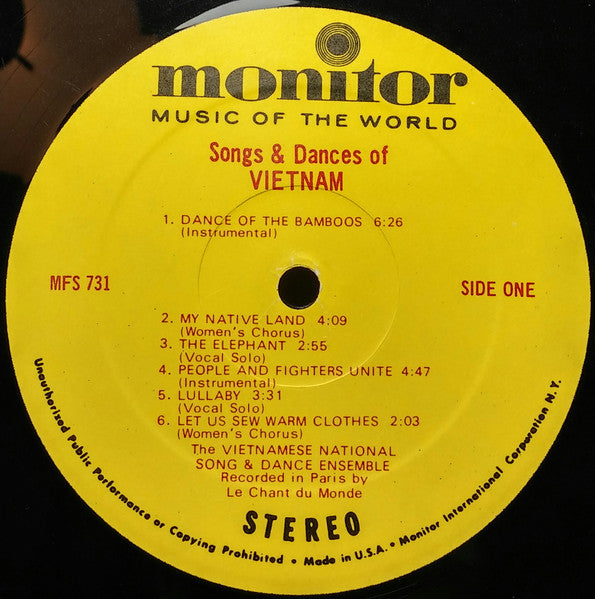 The Vietnamese National Song and Dance Ensemble : Songs & Dances Of Vietnam (LP, Album)
