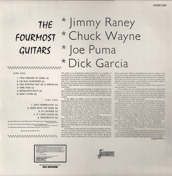 Jimmy Raney, Chuck Wayne, Joe Puma, Dick Garcia : The Fourmost Guitars (LP, Mono, RE)