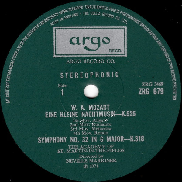 Wolfgang Amadeus Mozart, The Academy Of St. Martin-in-the-Fields Directed By Sir Neville Marriner : Eine Kleine Nachtmusik / Sinfonia Concertante (LP)