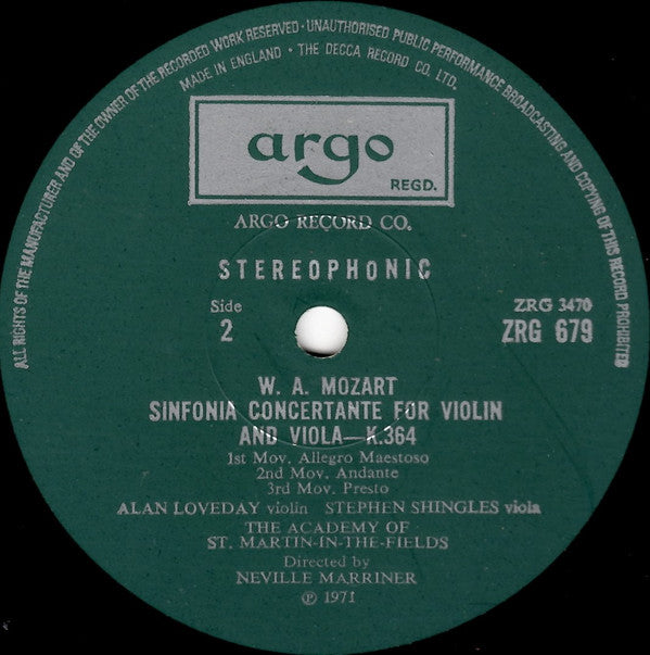 Wolfgang Amadeus Mozart, The Academy Of St. Martin-in-the-Fields Directed By Sir Neville Marriner : Eine Kleine Nachtmusik / Sinfonia Concertante (LP)