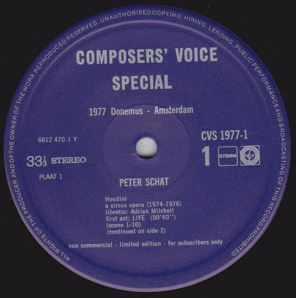Peter Schat & Adrian Mitchell (2)  –  Concertgebouworkest, Nederlands Opera Koor, The National Ballet, The Amsterdam Electric Circus, Studio Silver Strings, Circle Ensemble , Conductor Hans Vonk , Soloists: Jerold Norman, Sarah Velden, Jennie Veeninga, Ja : Houdini – A Circus Opera – Live Recording (3xLP, Ltd + Box)