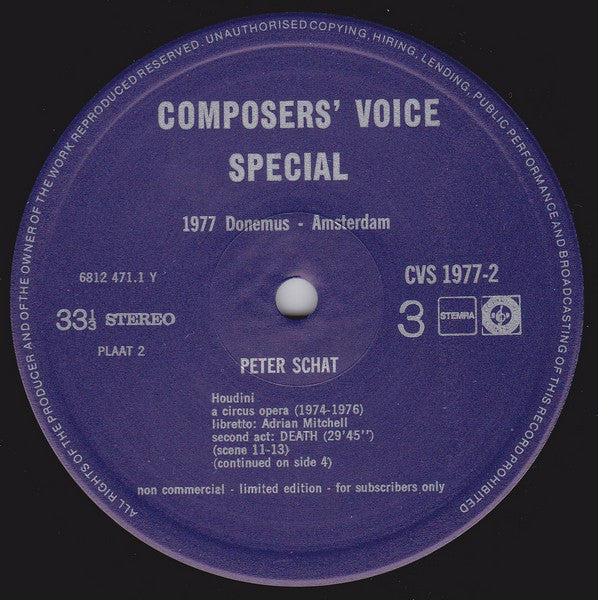 Peter Schat & Adrian Mitchell (2)  –  Concertgebouworkest, Nederlands Opera Koor, The National Ballet, The Amsterdam Electric Circus, Studio Silver Strings, Circle Ensemble , Conductor Hans Vonk , Soloists: Jerold Norman, Sarah Velden, Jennie Veeninga, Ja : Houdini – A Circus Opera – Live Recording (3xLP, Ltd + Box)