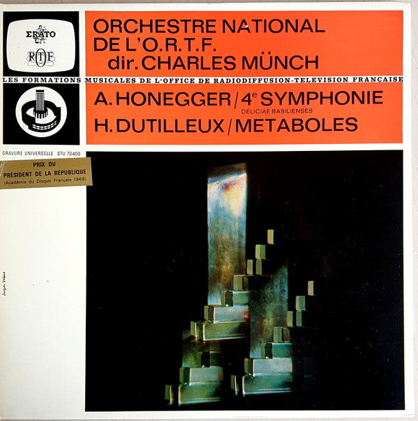 Orchestre National De L'ORTF / Charles Munch / Arthur Honegger / Henri Dutilleux : 4è Symphonie (Deliciae Basilienses) / Metaboles (LP, Gat)