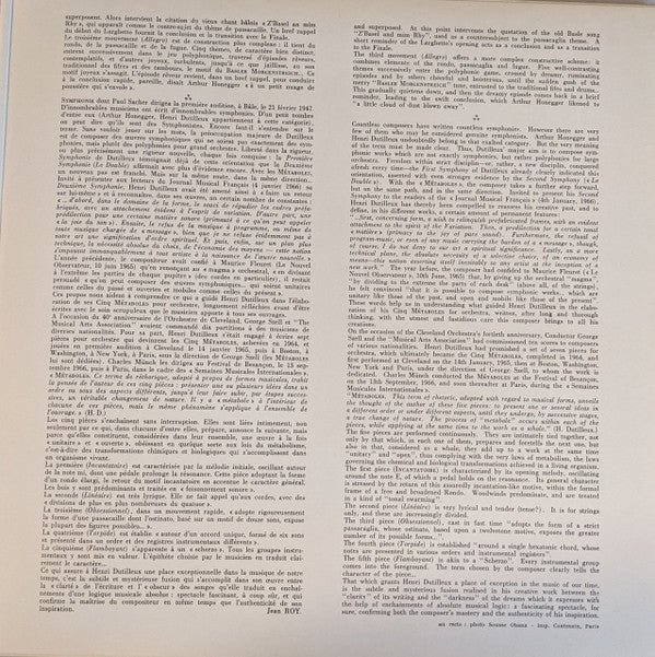 Orchestre National De L'ORTF / Charles Munch / Arthur Honegger / Henri Dutilleux : 4è Symphonie (Deliciae Basilienses) / Metaboles (LP, Gat)