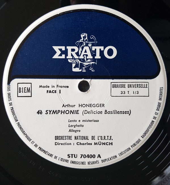 Orchestre National De L'ORTF / Charles Munch / Arthur Honegger / Henri Dutilleux : 4è Symphonie (Deliciae Basilienses) / Metaboles (LP, Gat)