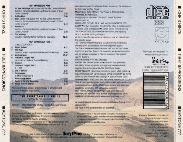 Chris Hinze : Tibet Impressions Featuring Tsurphu Home Of The Karmapas (CD, Album)