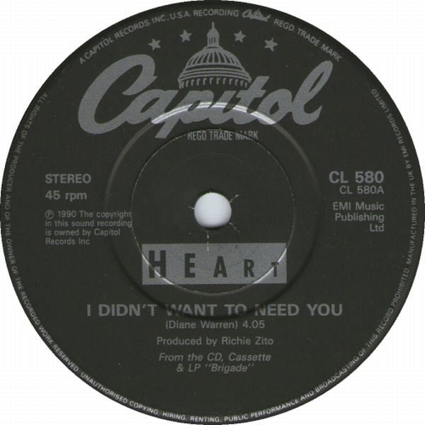 Heart : I Didn't Want To Need You (7", Single)
