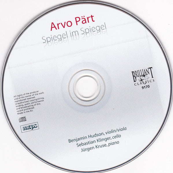 Arvo Pärt - Benjamin Hudson, Sebastian Klinger, Jürgen Kruse : Spiegel Im Spiegel (CD, Album)
