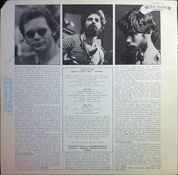Barry Altschul Trio : Brahma (LP, Album)