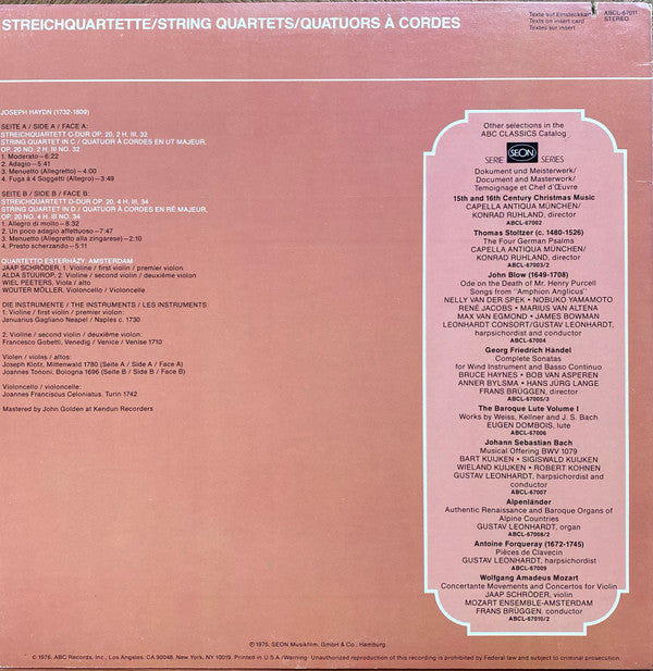 Joseph Haydn - Quartetto Esterházy : Streichquartette Op. 20 ∙ 2 & 4 (LP)